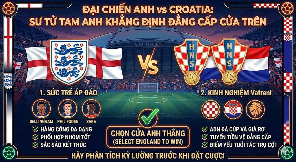 Đại Chiến Anh vs Croatia: Sư Tử Tam Anh Khẳng Định Đẳng Cấp Cửa Trên